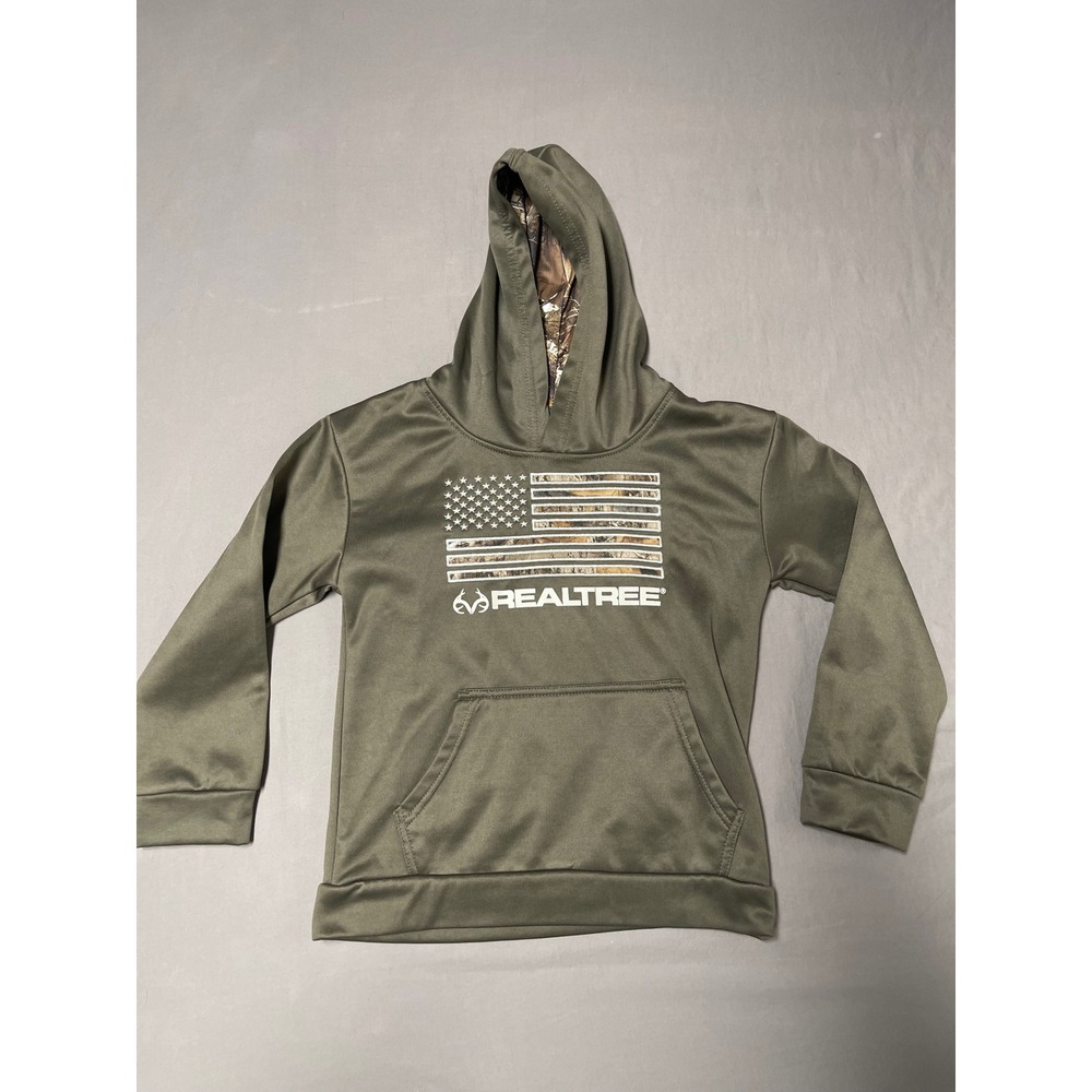 Realtree Staghorn Kids Olive Green Camo American Flag Hoodie Size 7Y SORT268B